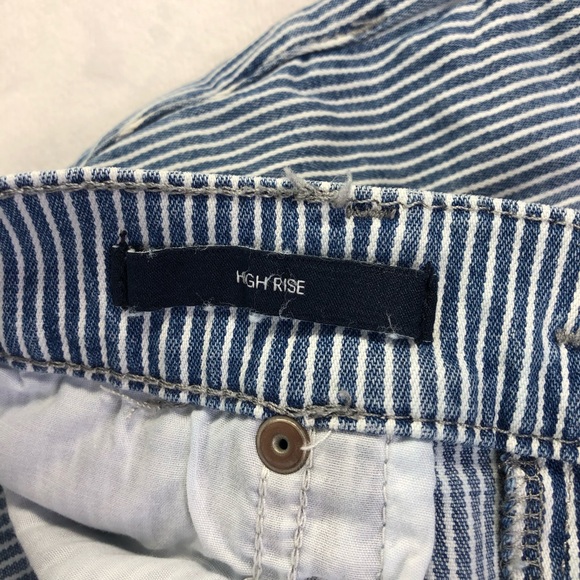 Calvin Klein Jeans High Rise Shorts Striped 6 Pockets Frayed Denim Curvy Blue - Picture 3 of 14